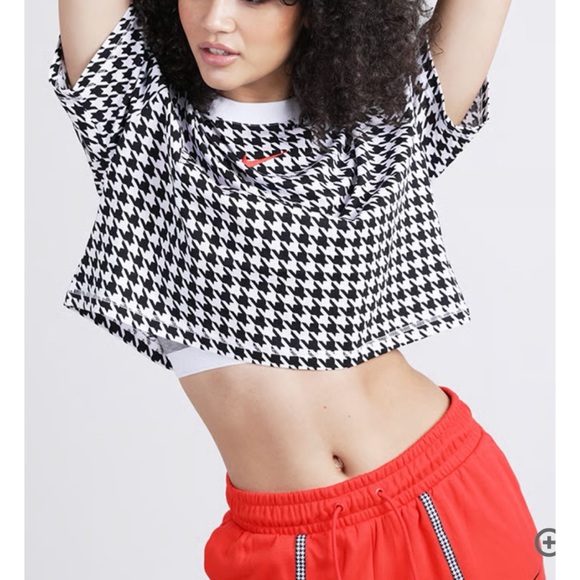 NIKE WOMEN ICON CLASH HOUNDSTOOTH SHORT SLEEVE CROP TOP LOGO TEE 2X *PRISTINE* - Picture 3 of 9